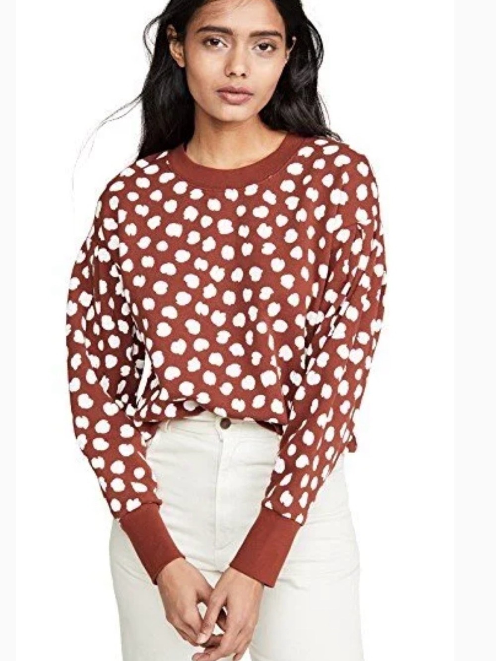 Madewell Rust Polka Dot Long Sleeve Pullover Sweatshirt size S in great cond